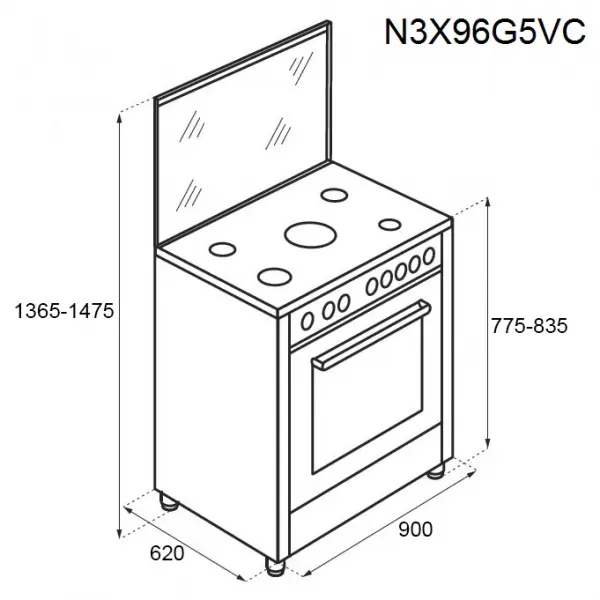 Tecnogas 5 Burner Gas Cooker N3X96G5VC
