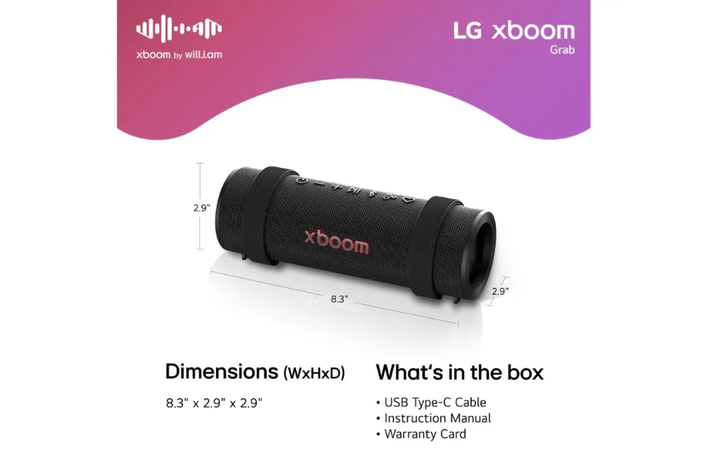 LG xboom Grab Bluetooth Speaker xboom Signature Sound by will.i.am for Ultimate Portability