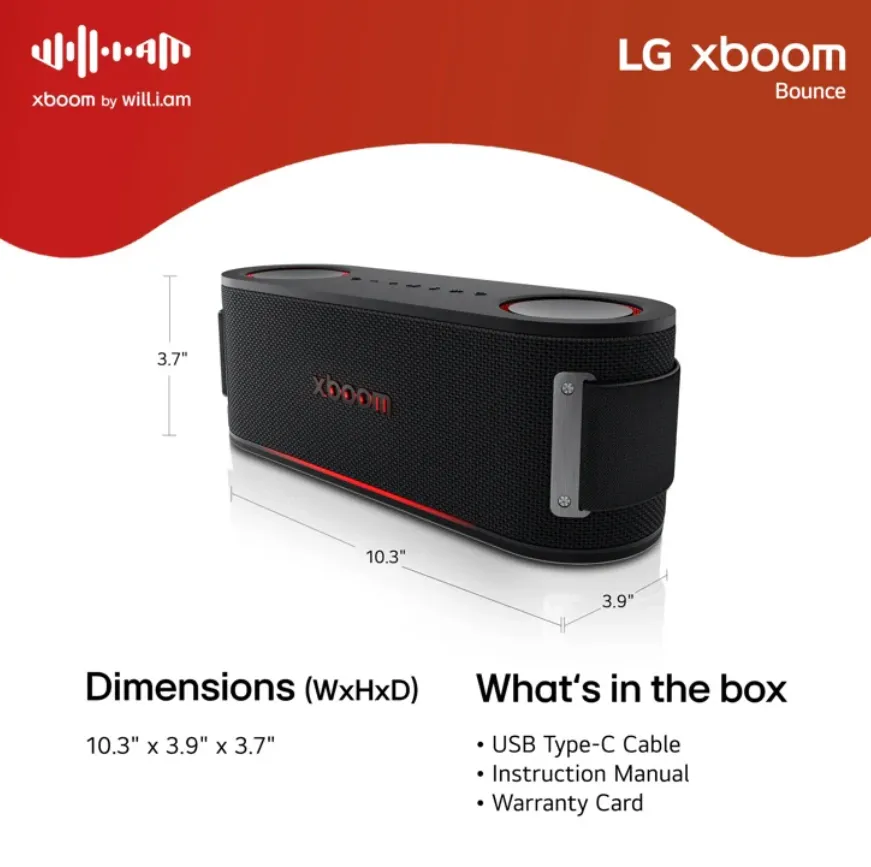 LG xboom Bounce Bluetooth Speaker xboom Signature Sound with Dual Passive Radiators