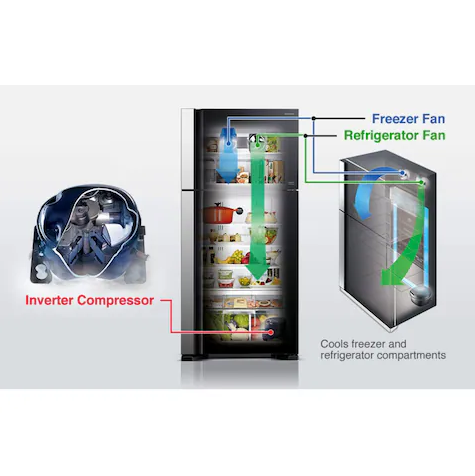 Hitachi Refrigerator RV710PUK7KBSL 510L Net Capacity Top Mount Inverter Series Refrigerator Brilliant Silver