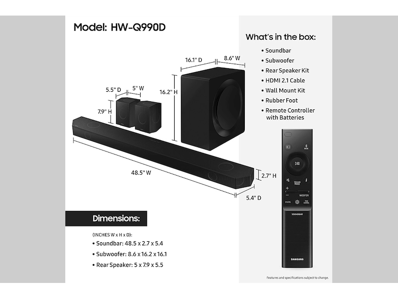 Samsung Sound Bar Q990D Q-series 11.1.4 ch. Wireless Dolby